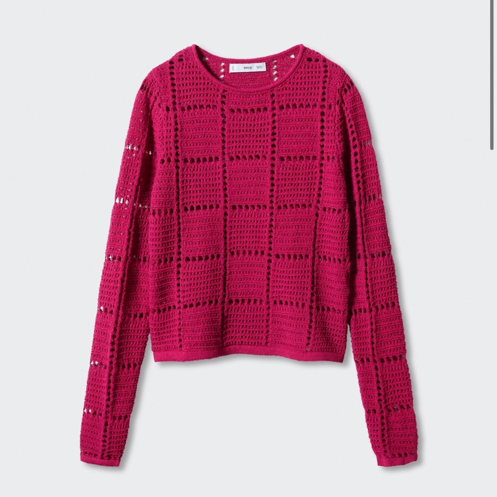Mango Fuchsia Crochet Sweater